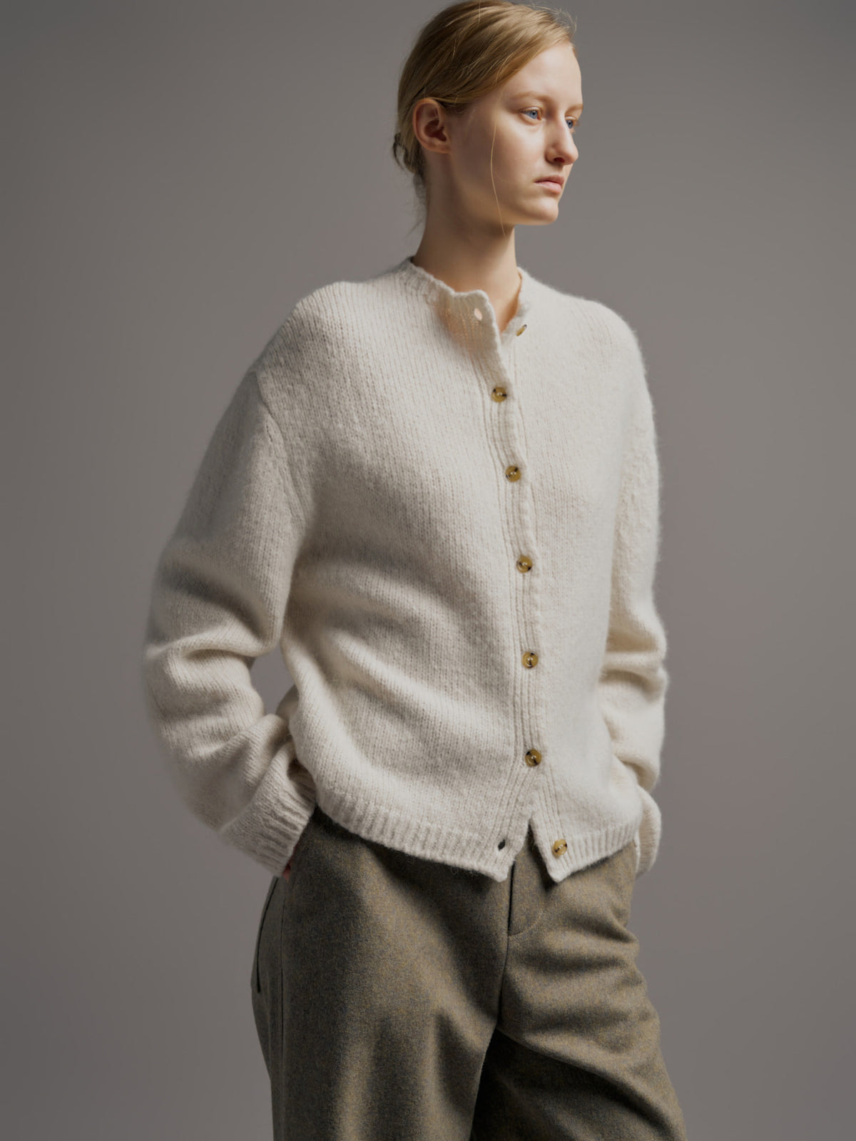 Alpaca Mock-neck Cardigan_ivory
