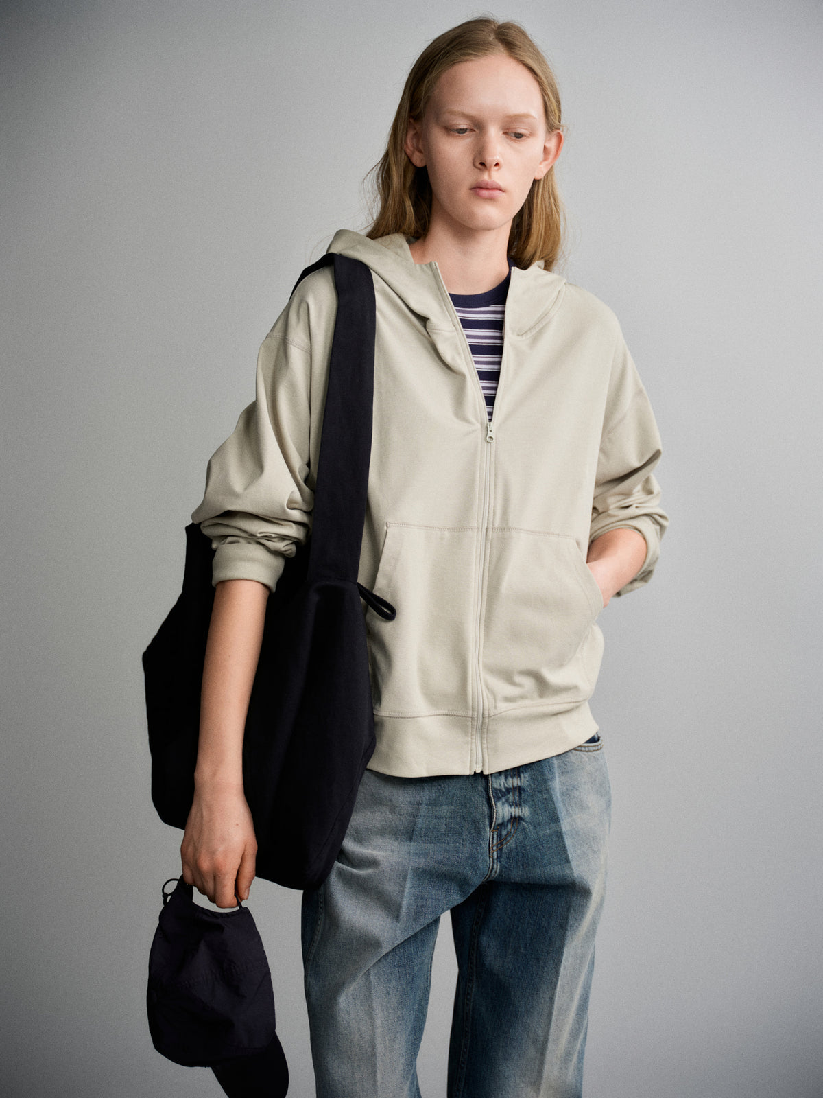 Cotton Light Hooded Zip-up_sage