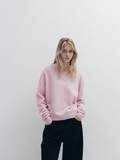 Essential V-neck Knit_fog pink