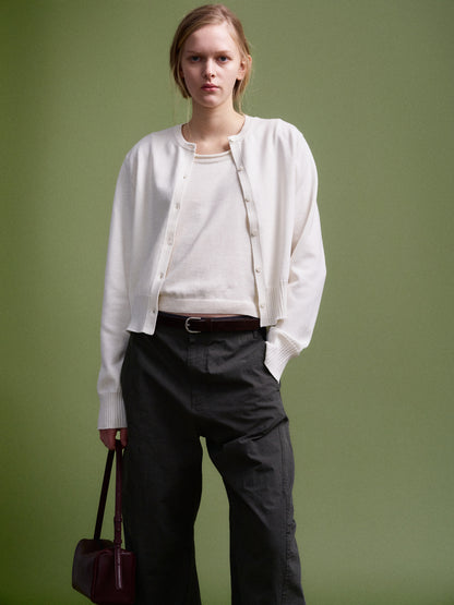 Cotton Minimal Cardigan_ivory