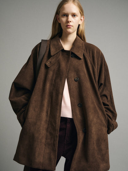 Suede Belted Half Coat_brown