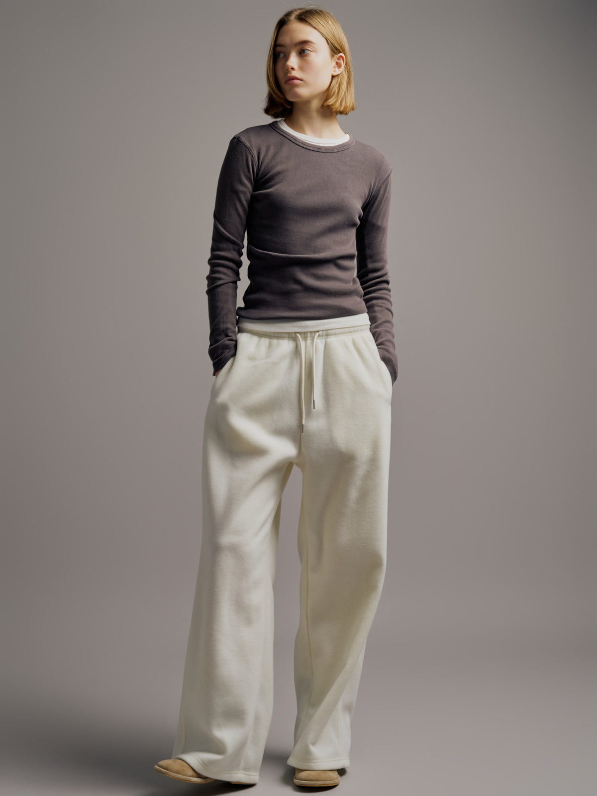 Wool Fleece Banding Pants_ivory