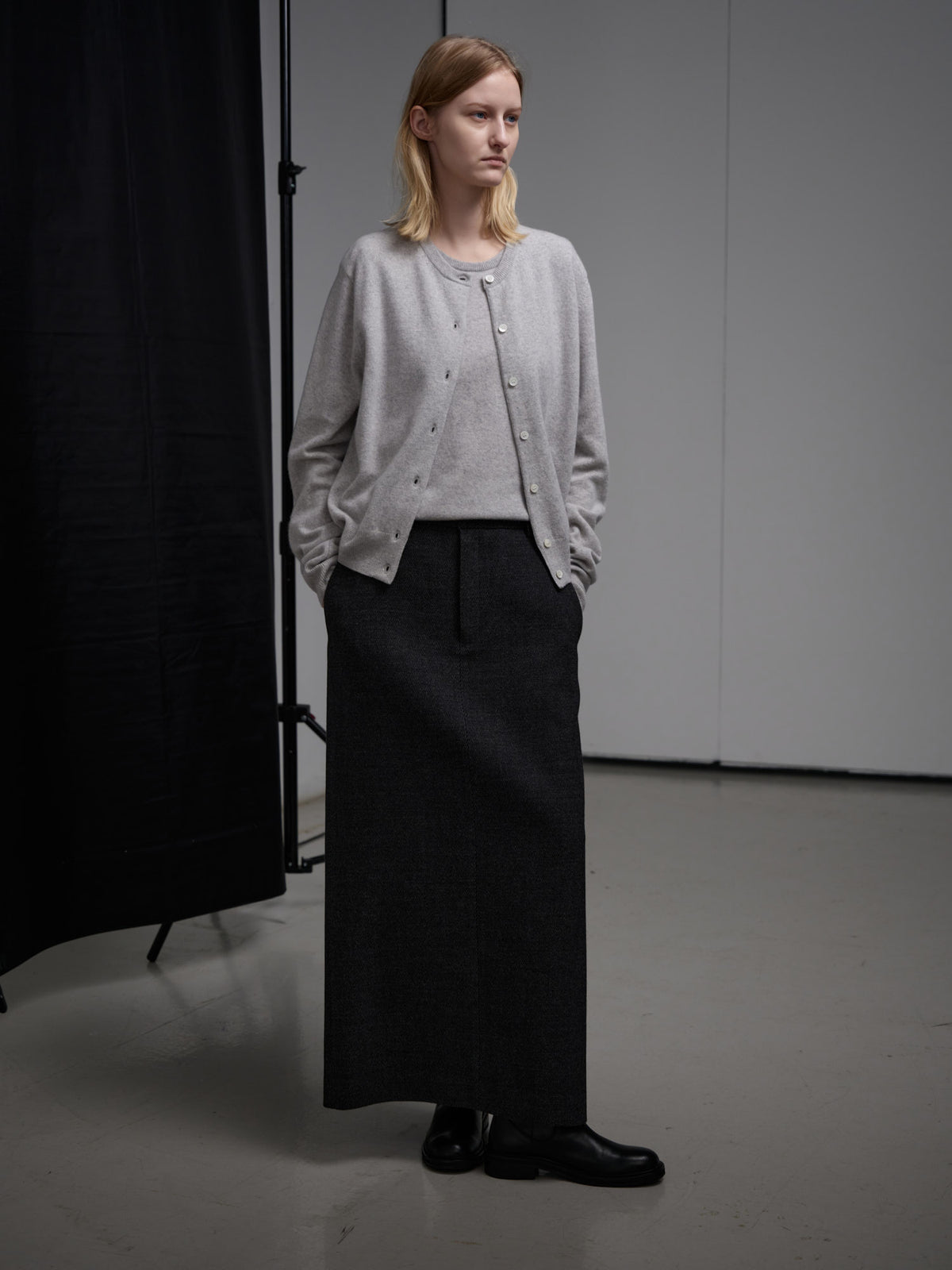 Wool Twill Maxi Skirt_Charcoal