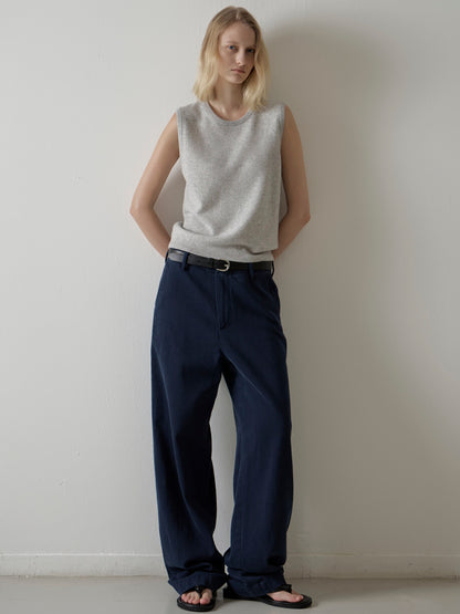Washed Cotton Straight Pants_navy