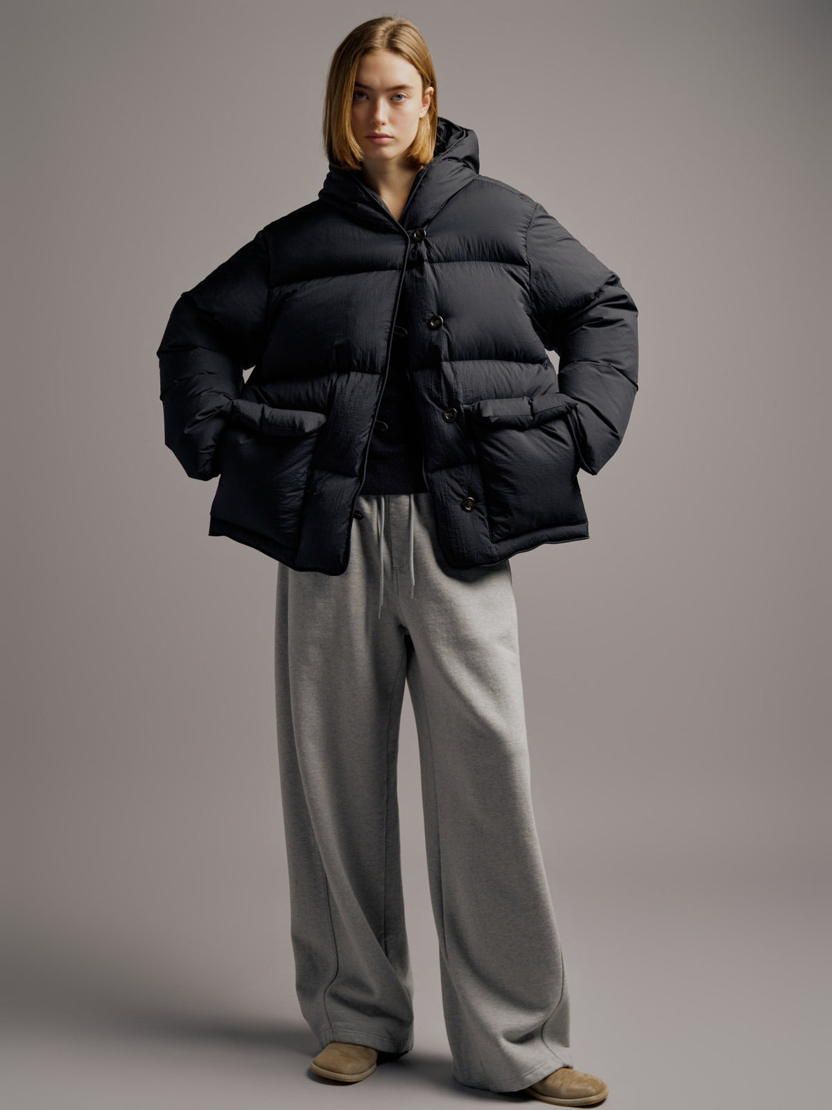 Curved Warm Sweatpants_melange grey