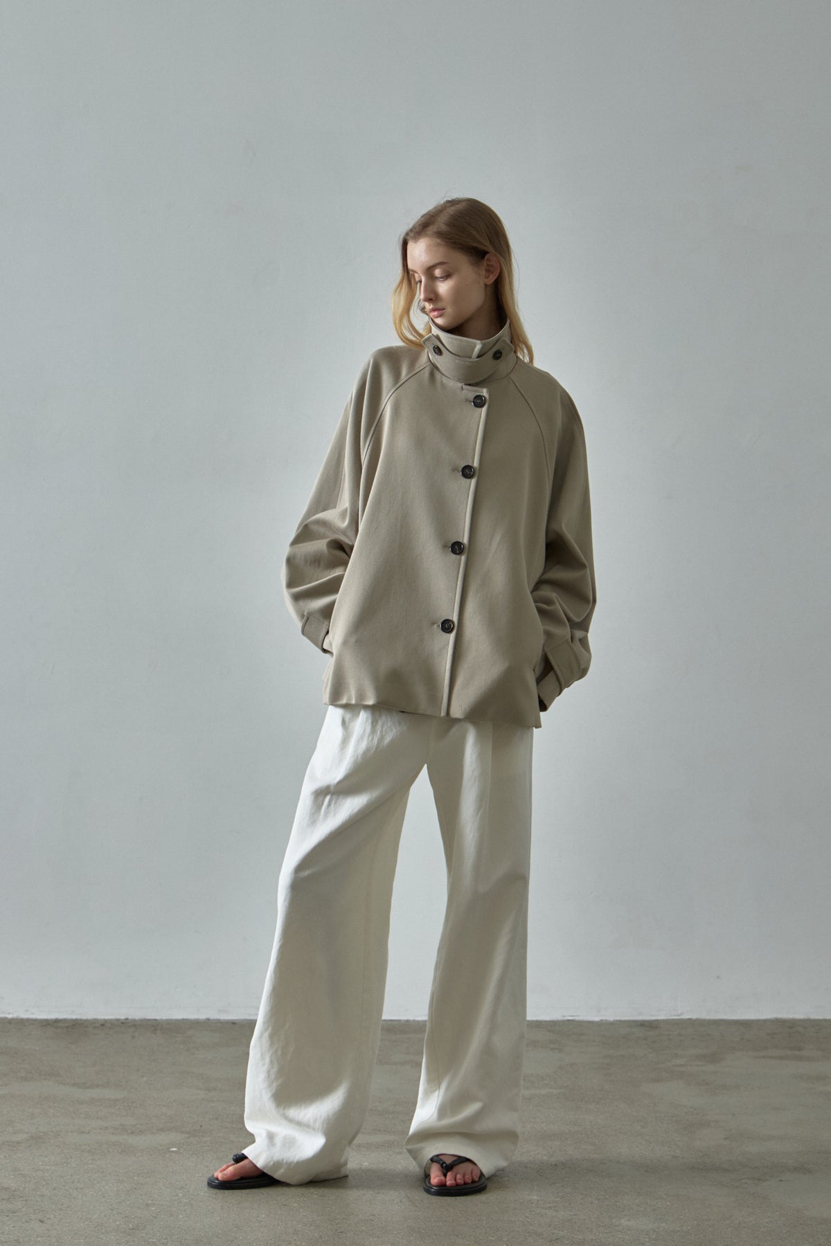 Overfit Cotton Half Coat_olive beige