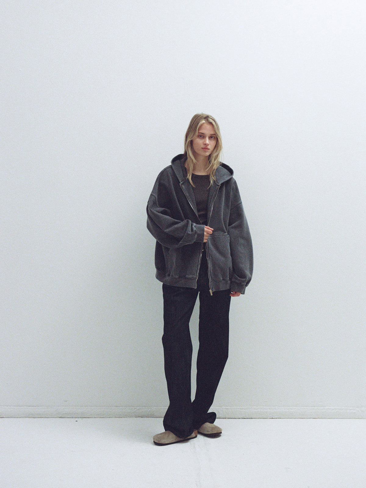 Oversized Fit Pigment Zip-Up Hoodie_blue grey