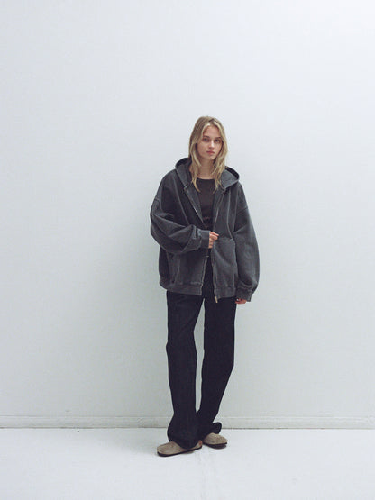 Oversized Fit Pigment Zip-Up Hoodie_blue grey