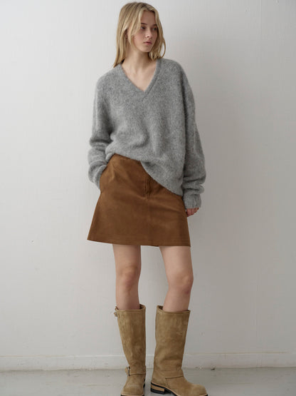 Alpaca V-Neck Sweater_grey