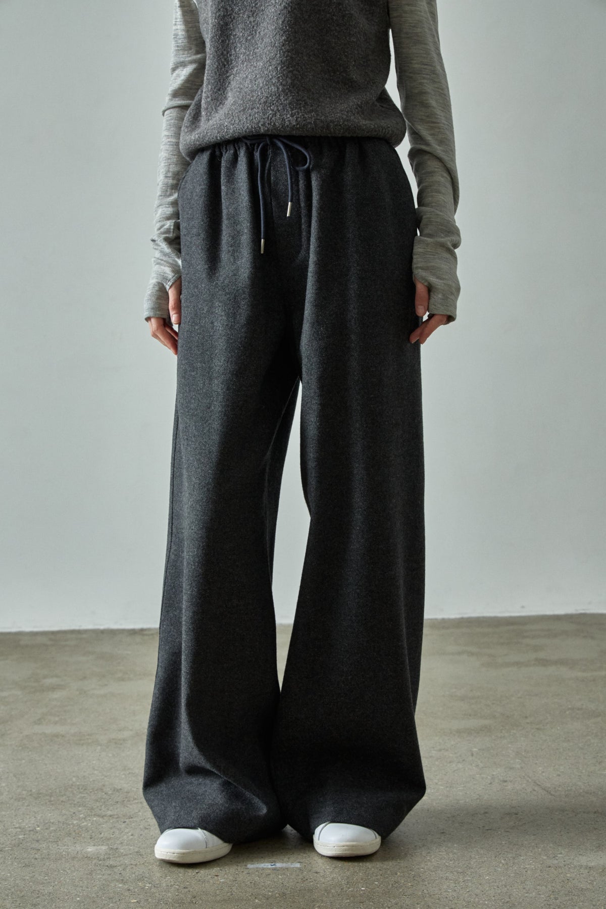 Relaxed Wool Banding Pants_dark charcoal