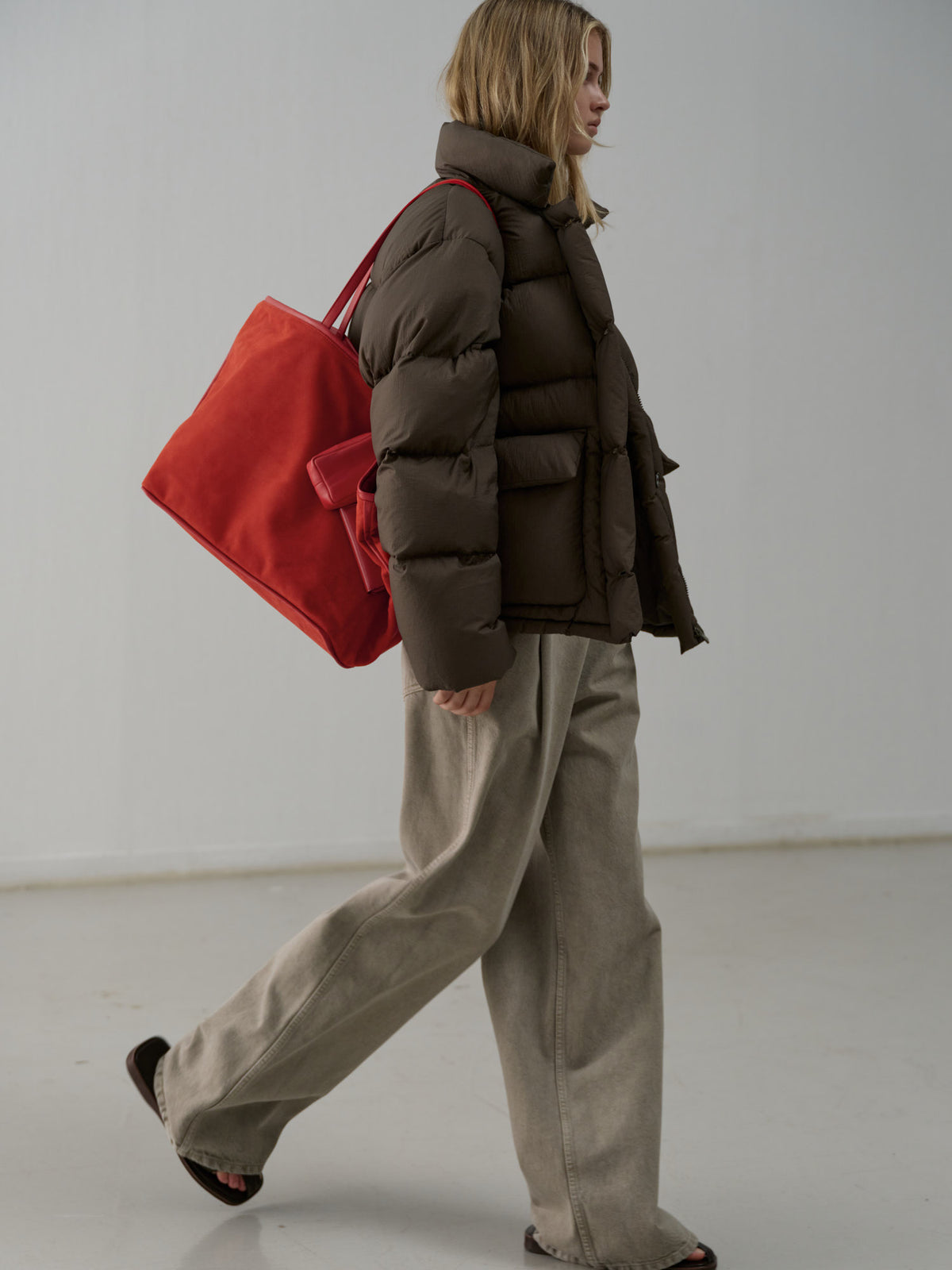 Goose down button puffer_brown