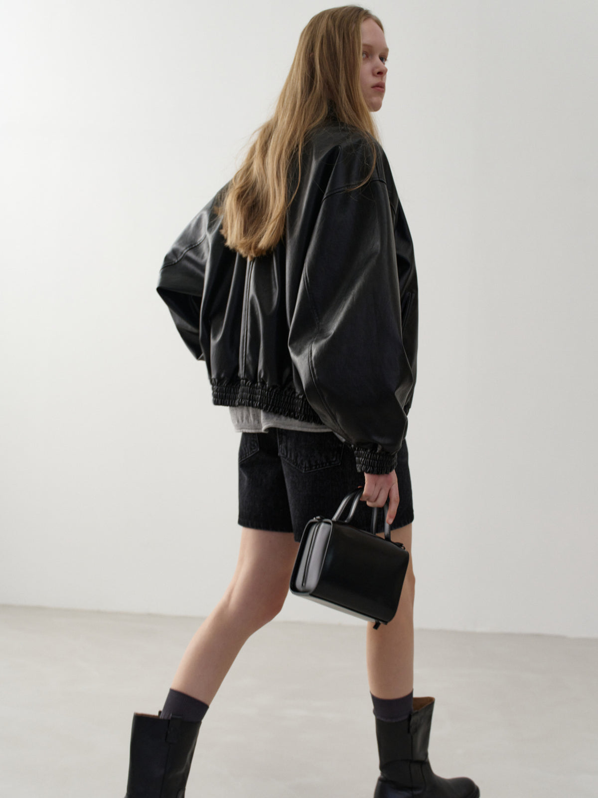 Stand Collar Leather Blouson_black