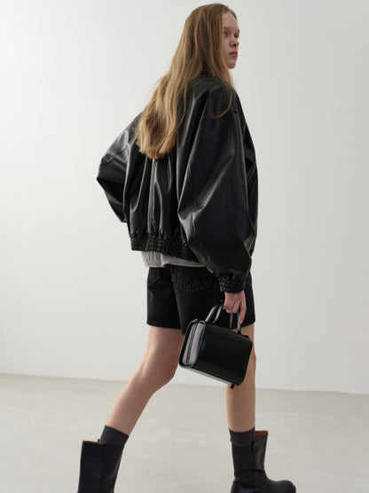 Stand Collar Leather Blouson_black