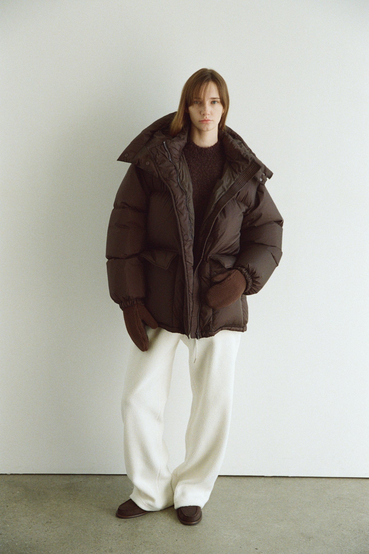 Goose Down Half Padded Coat_brown