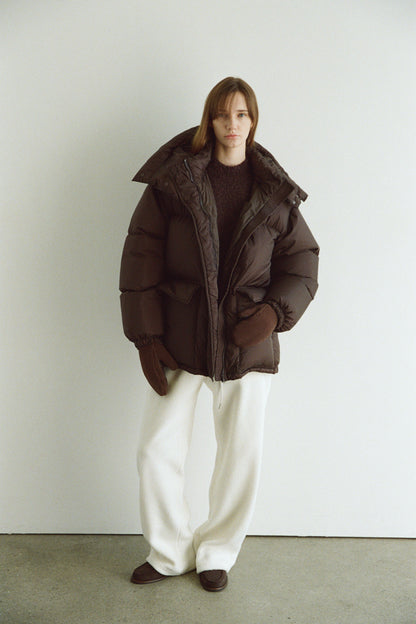 Goose Down Half Padded Coat_brown