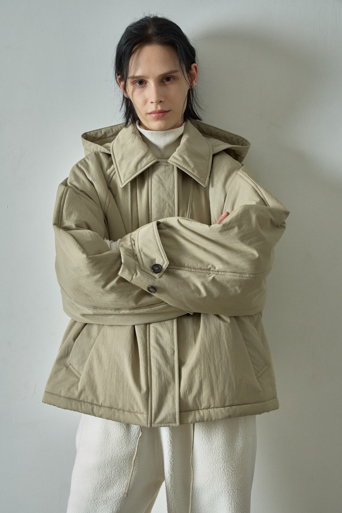 Minimal Hooded Padded Jacket_beige