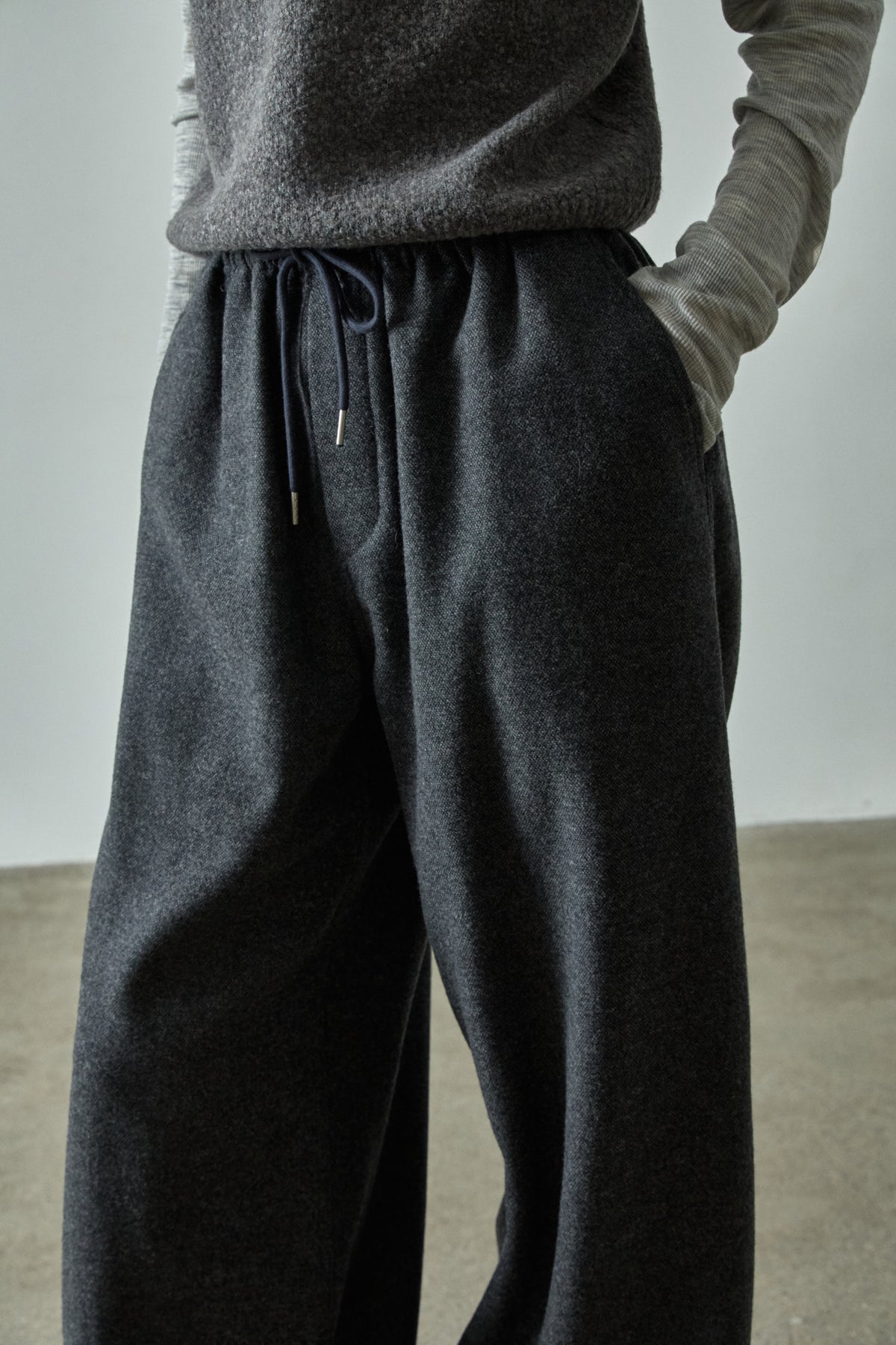 Relaxed Wool Banding Pants_dark charcoal