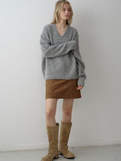 Alpaca V-Neck Sweater_grey
