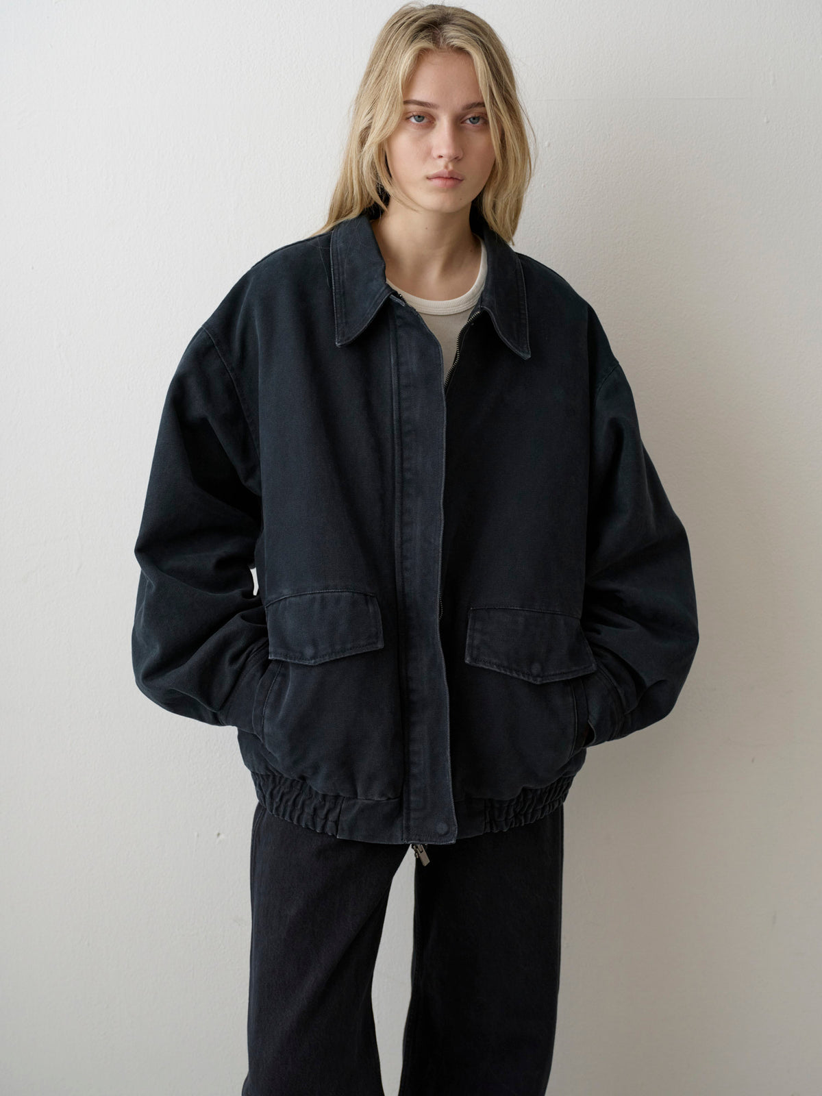 Overfit Vintage Cotton Blouson_Blue Charcoal