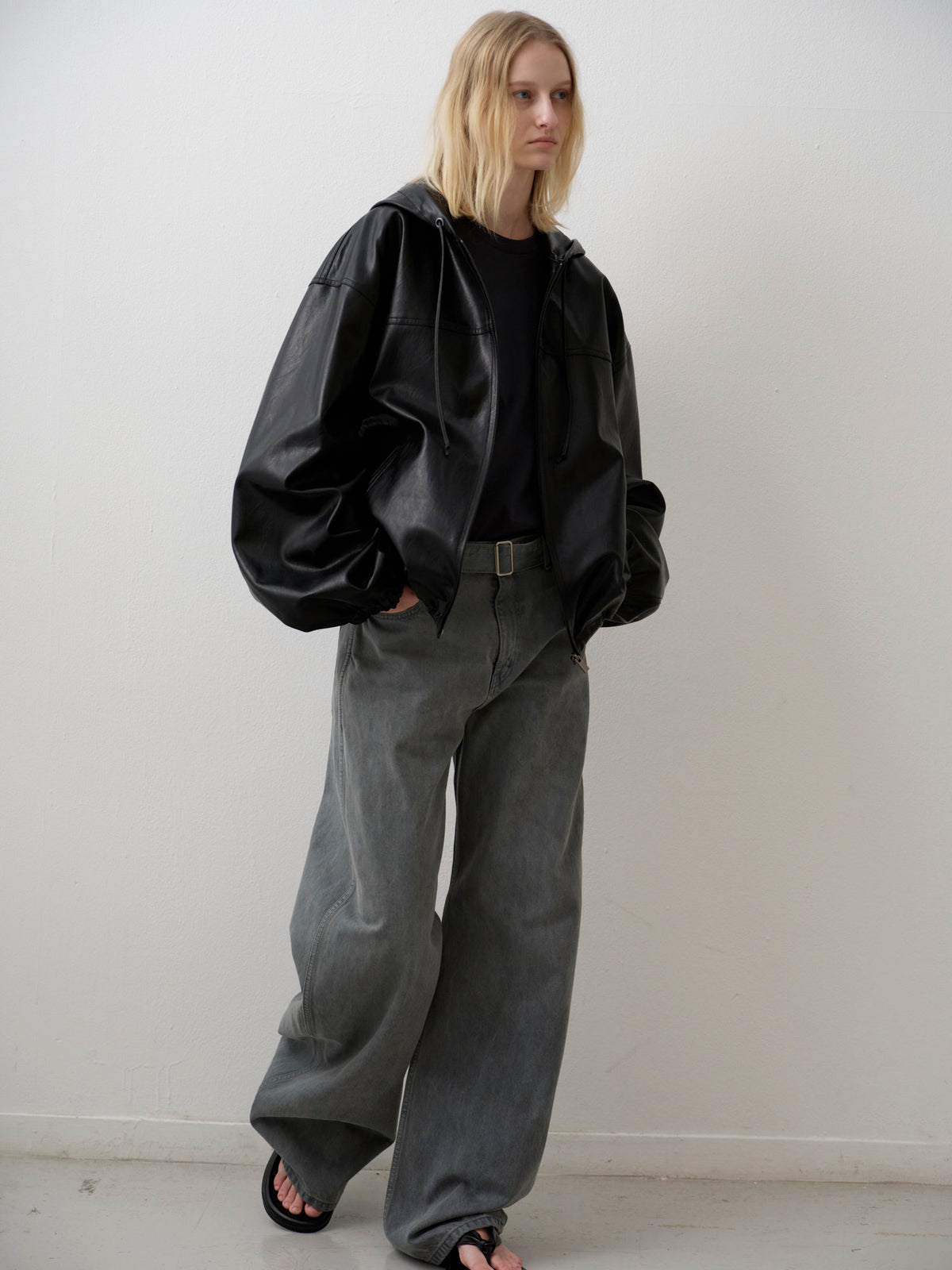 Leather Zip-Up Hoodie_black