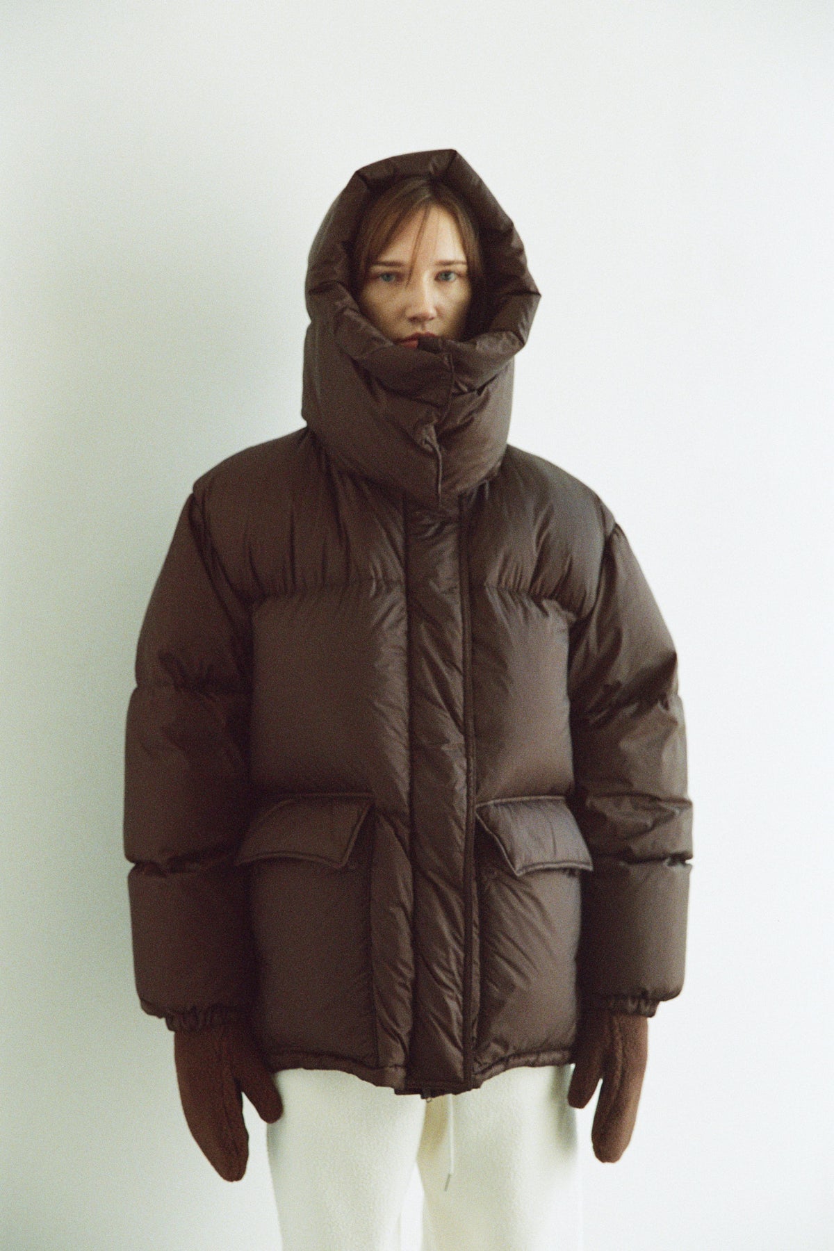 Goose Down Half Padded Coat_brown