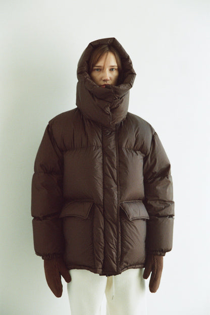 Goose Down Half Padded Coat_brown