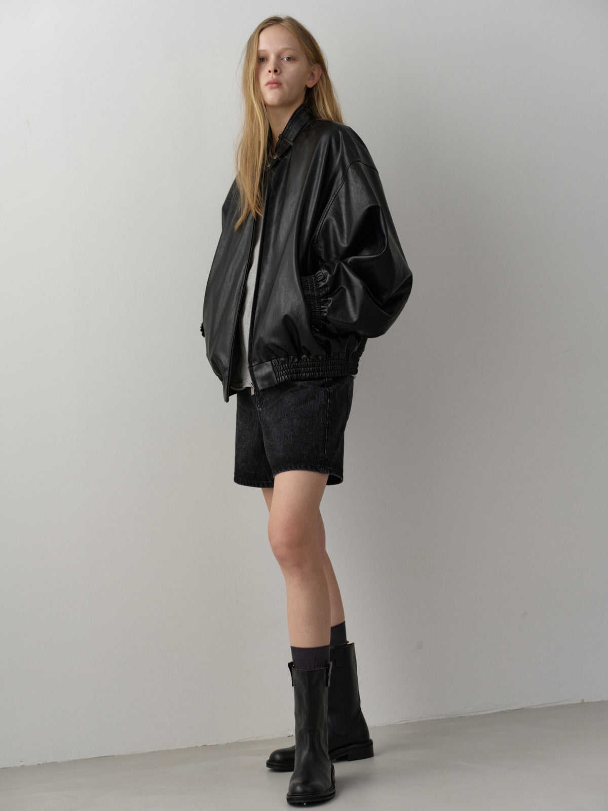Stand Collar Leather Blouson_black