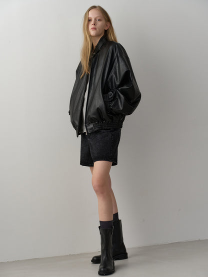Stand Collar Leather Blouson_black