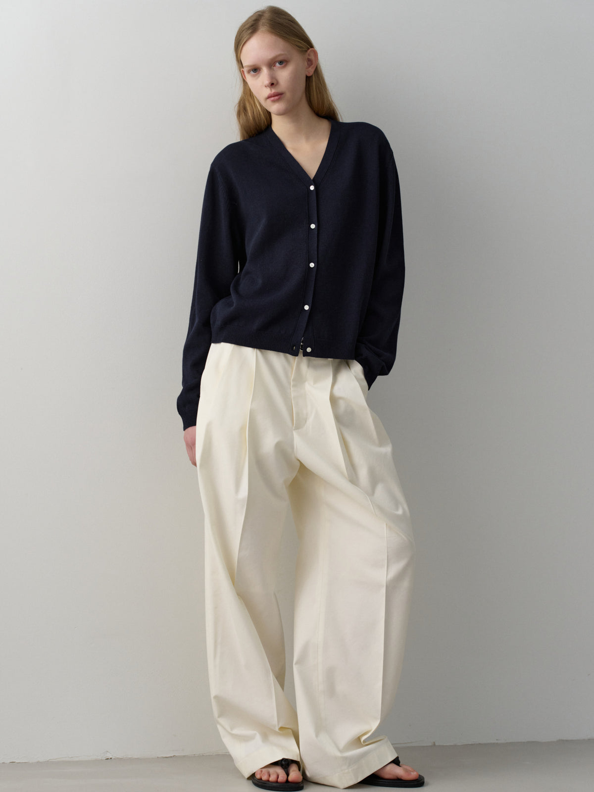 Cotton Two-Tuck Wide Pants_off white