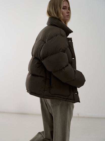 Goose down button puffer_brown