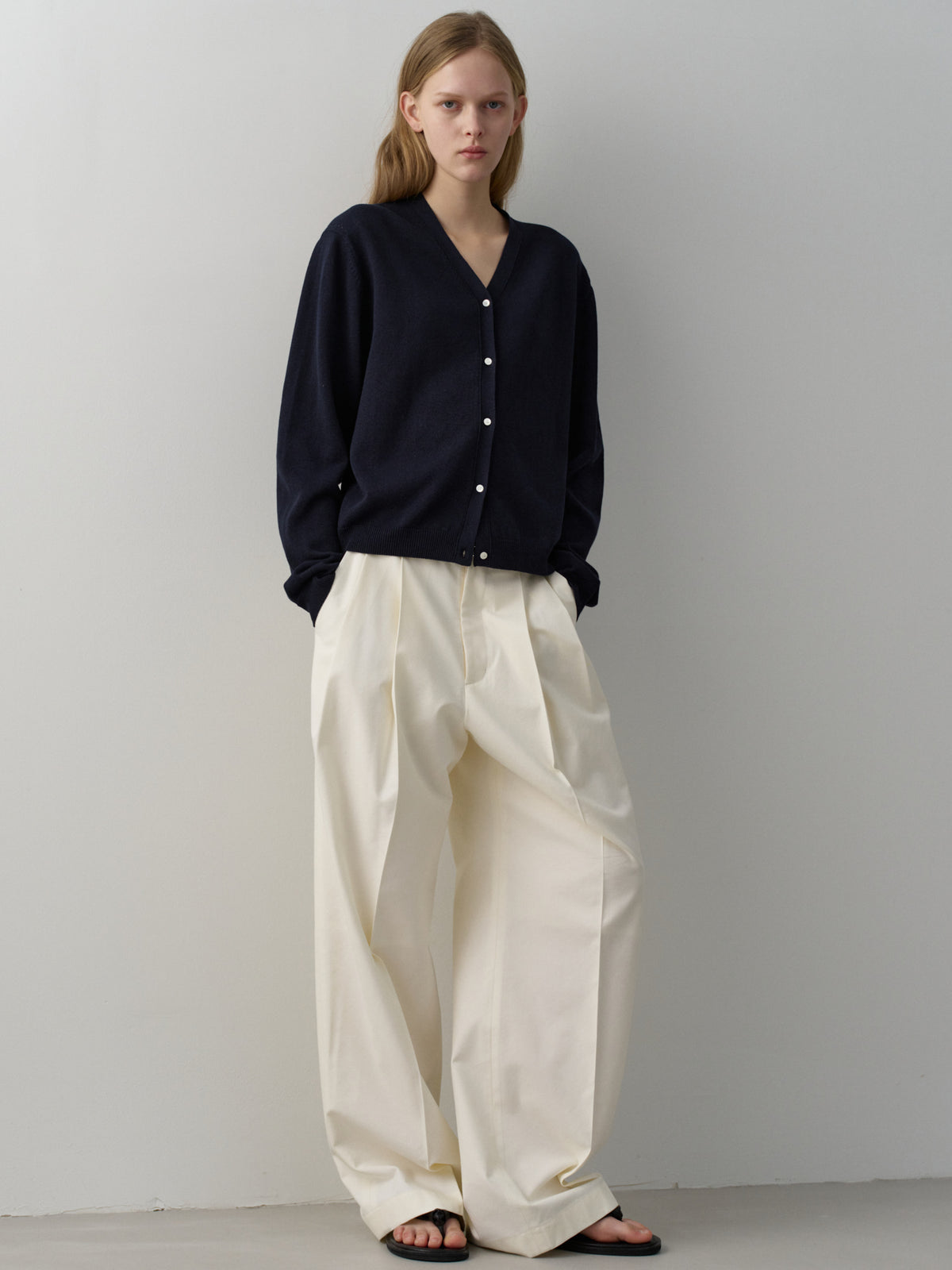 Cotton Two-Tuck Wide Pants_off white