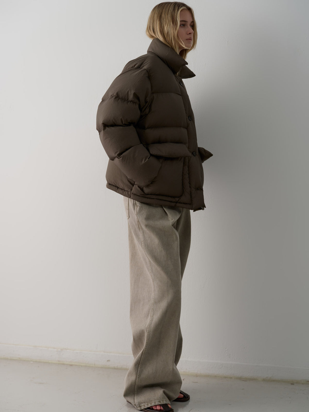 Goose down button puffer_brown