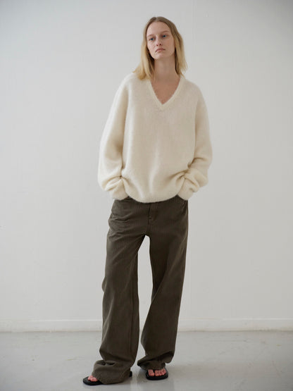 Striped Straight Denim_khaki