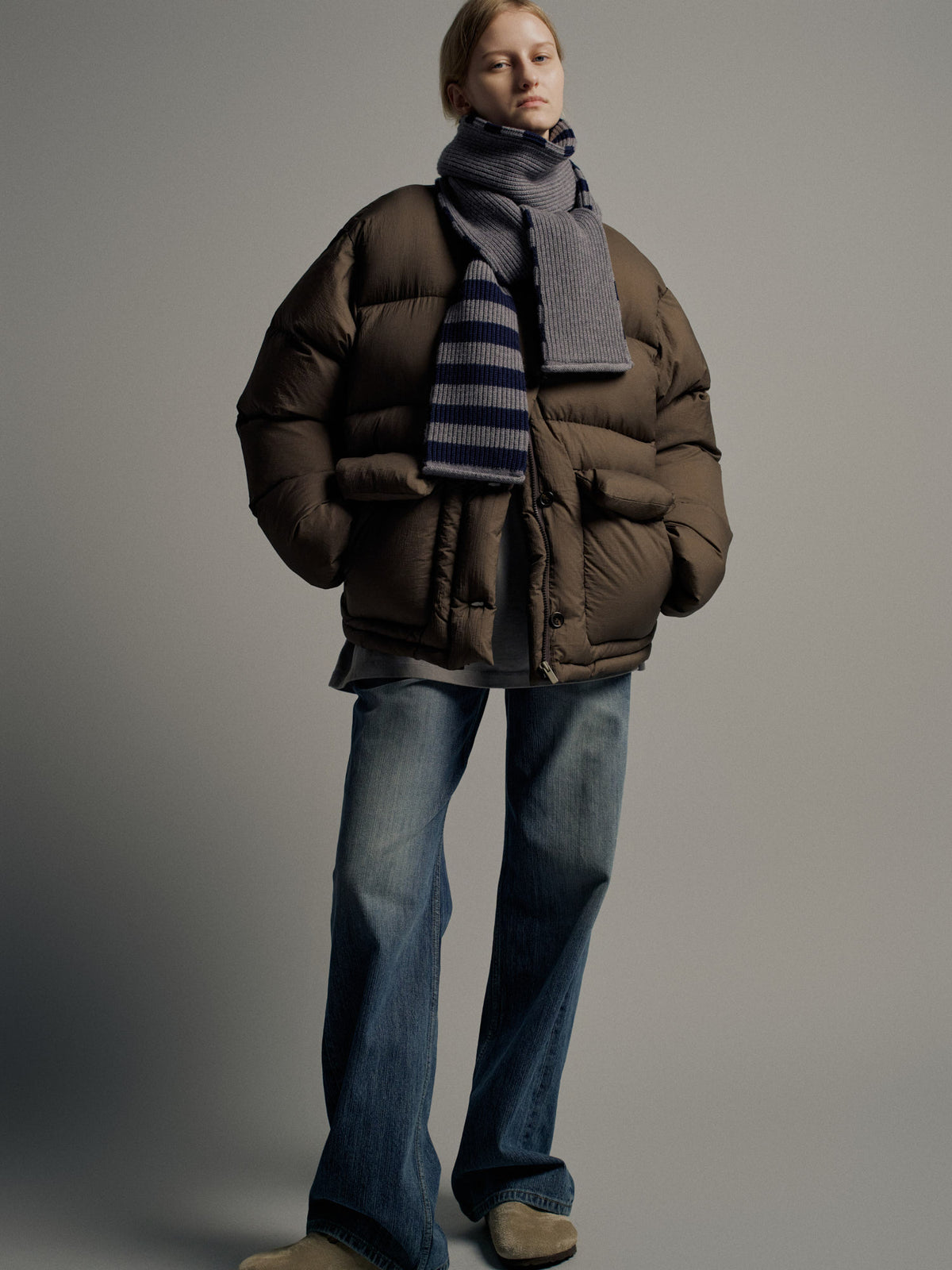 Goose down button puffer_brown