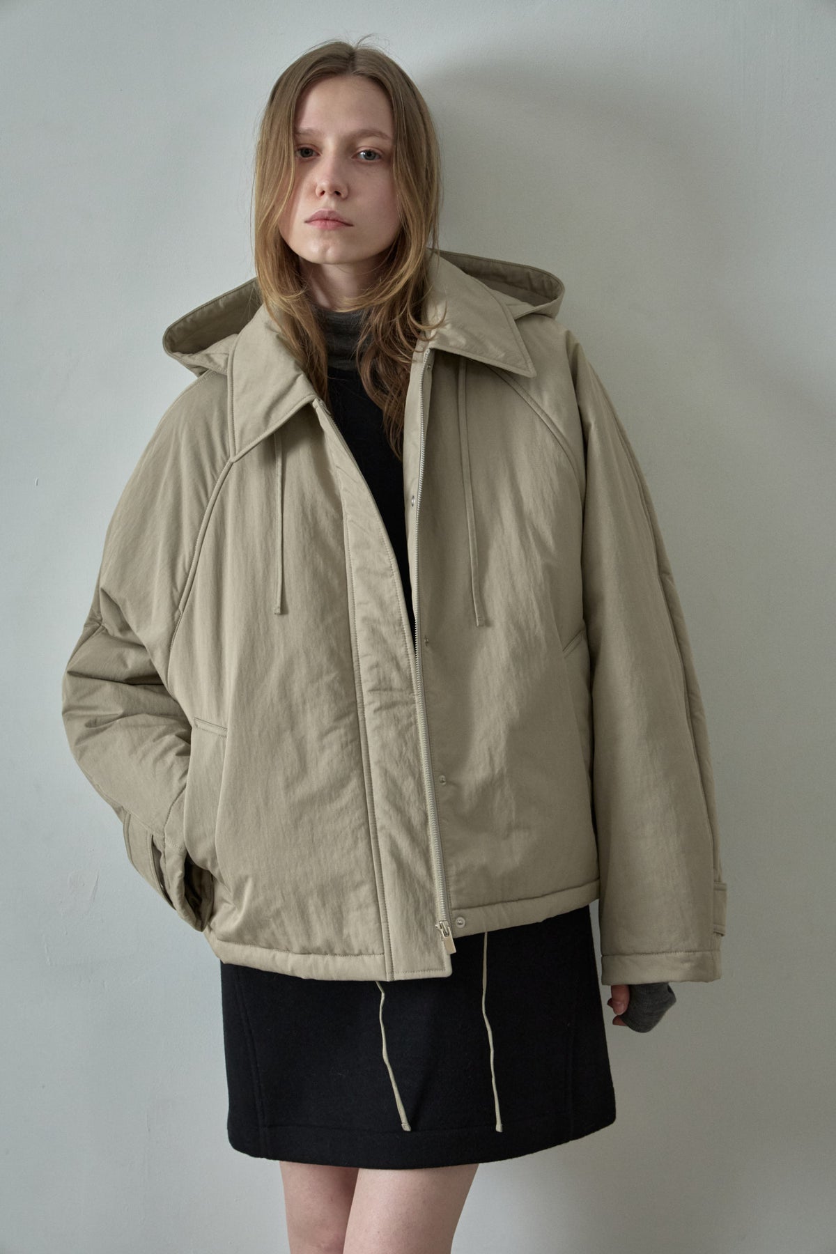Minimal Hooded Padded Jacket_beige