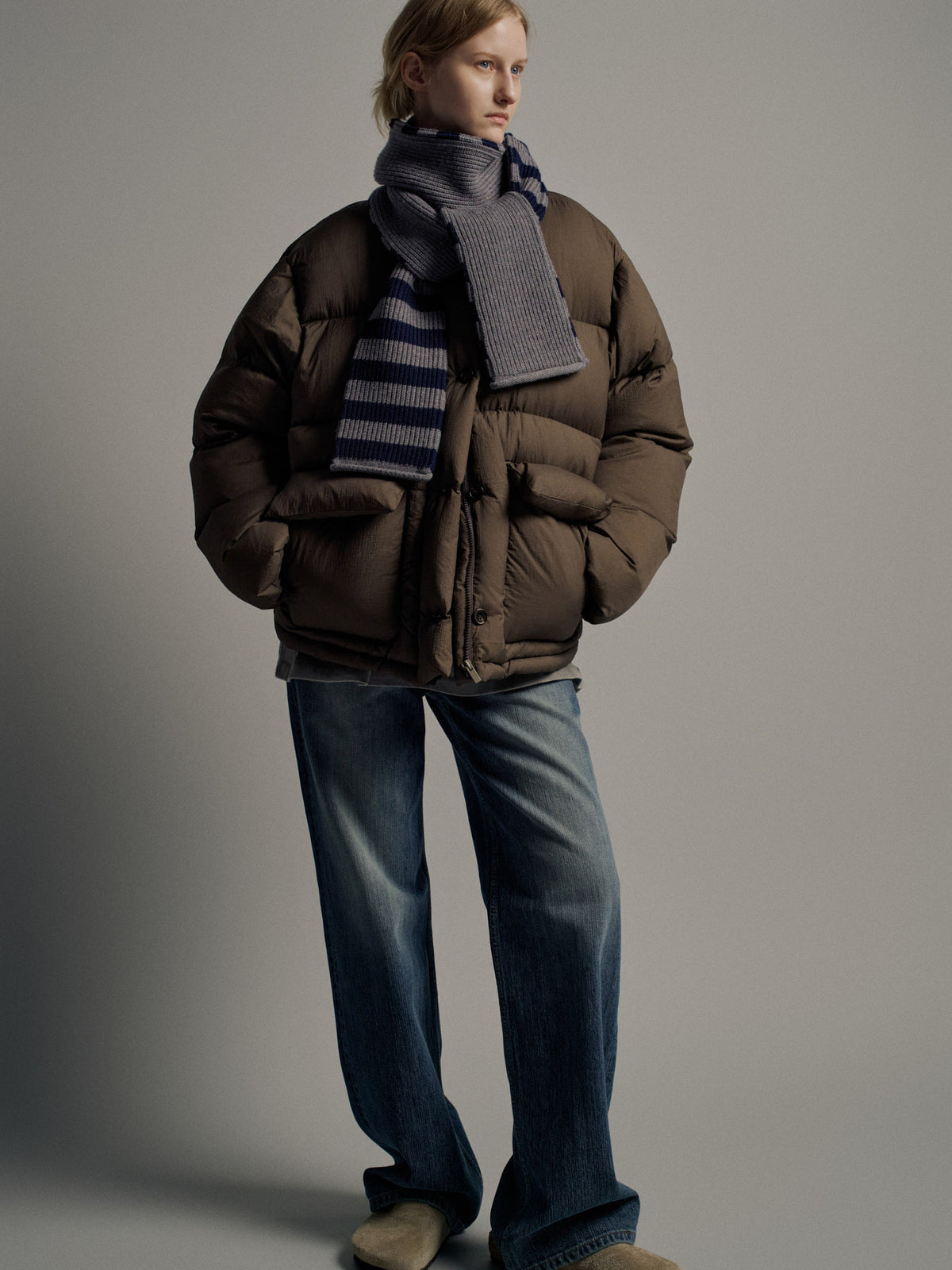Goose down button puffer_brown