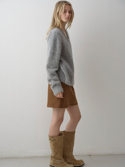 Alpaca V-Neck Sweater_grey
