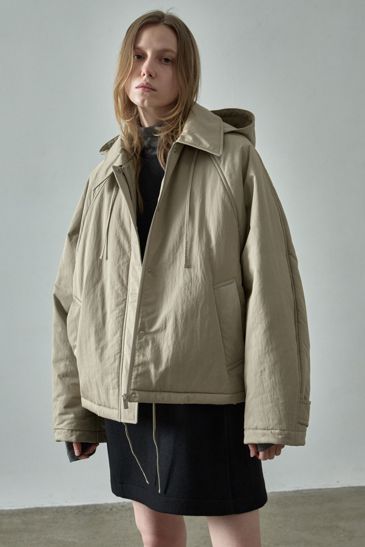 Minimal Hooded Padded Jacket_beige