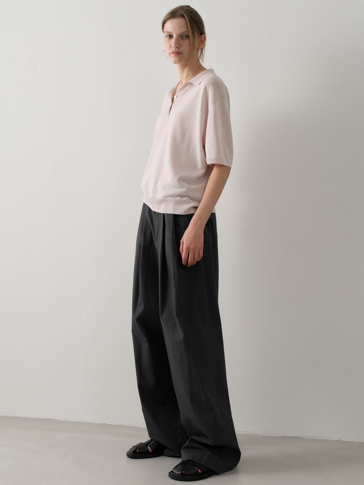 Vintage Cotton Two-Tuck Wide Pants_charcoal
