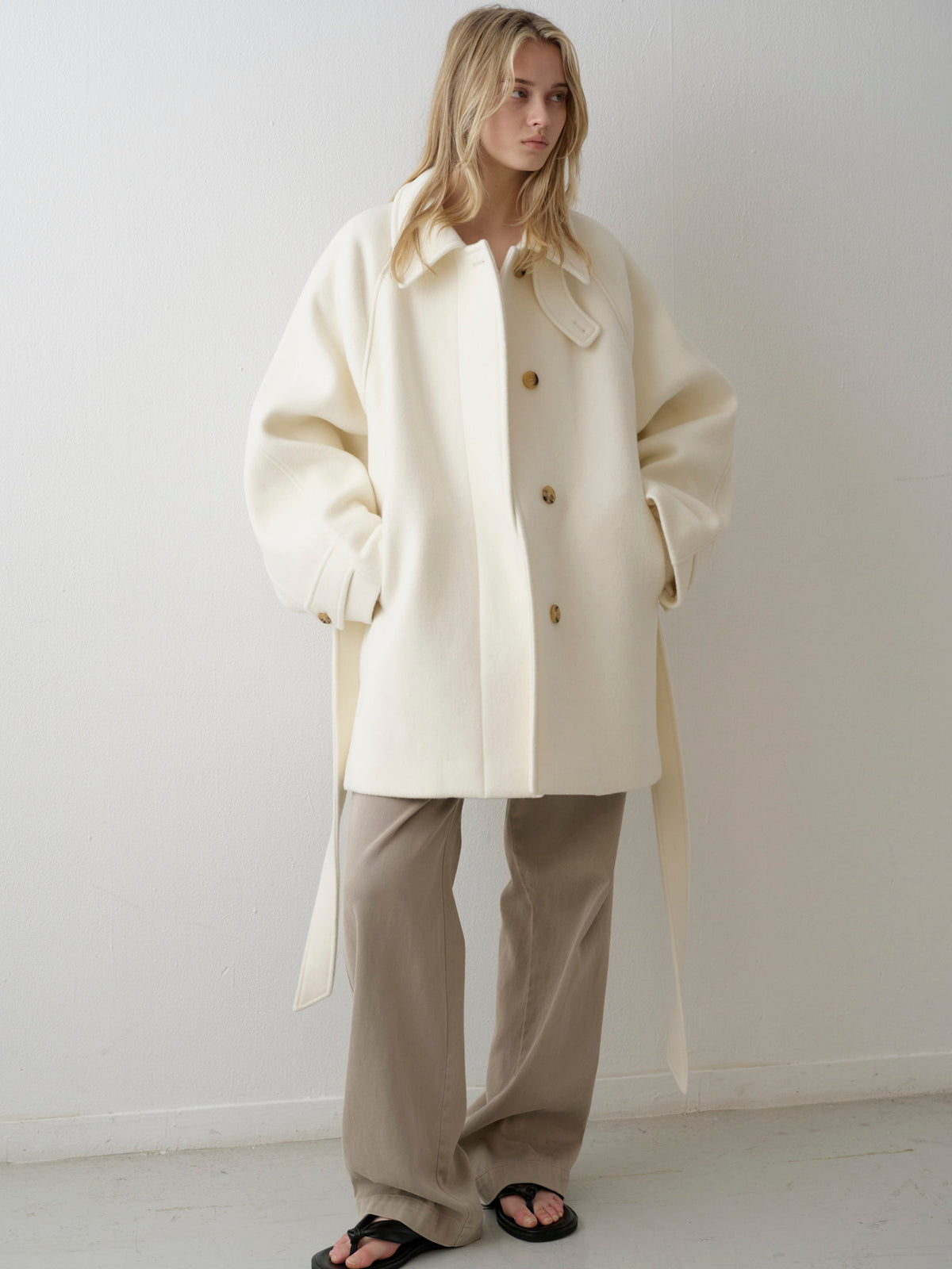 Cashmere Belted Half Coat_ivory
