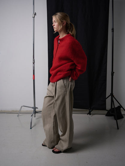 Alpaca Henley Neck Sweater_red