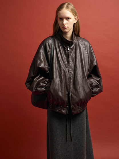 Double-Button Leather Blouson_brown