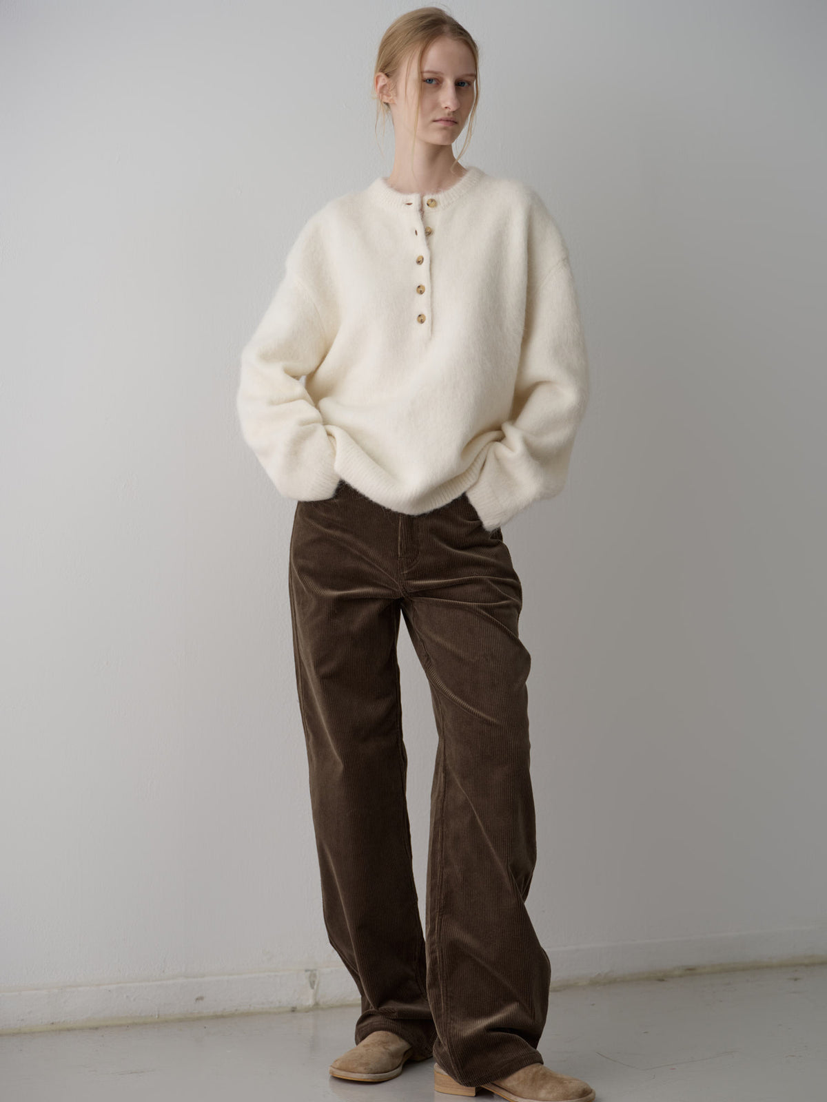 Alpaca Henley Neck Sweater_ivory