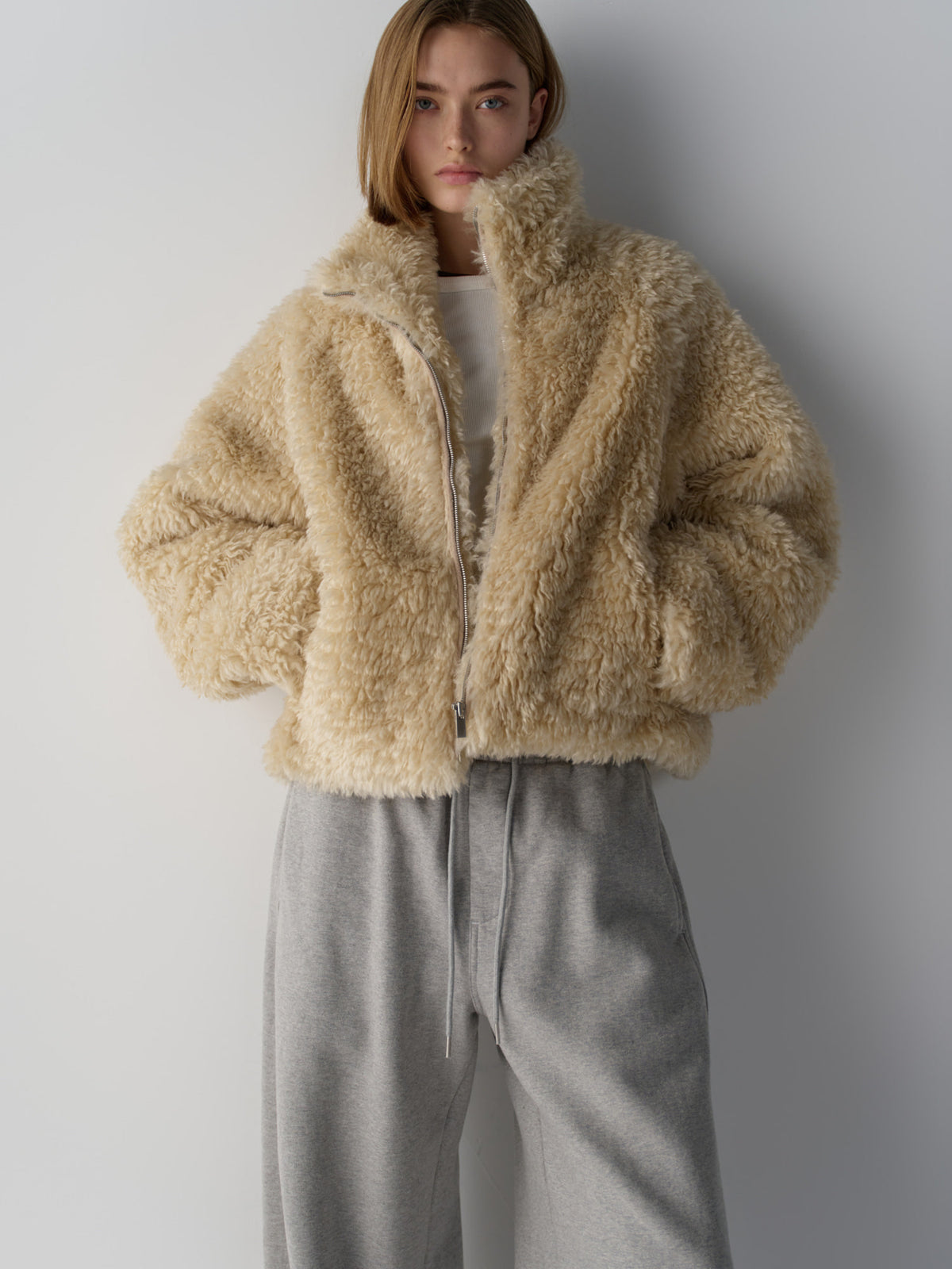 High-neck fur jumper_cream