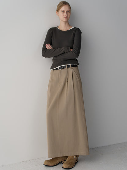 Classic Cotton Two-Tuck Skirt_olive beige