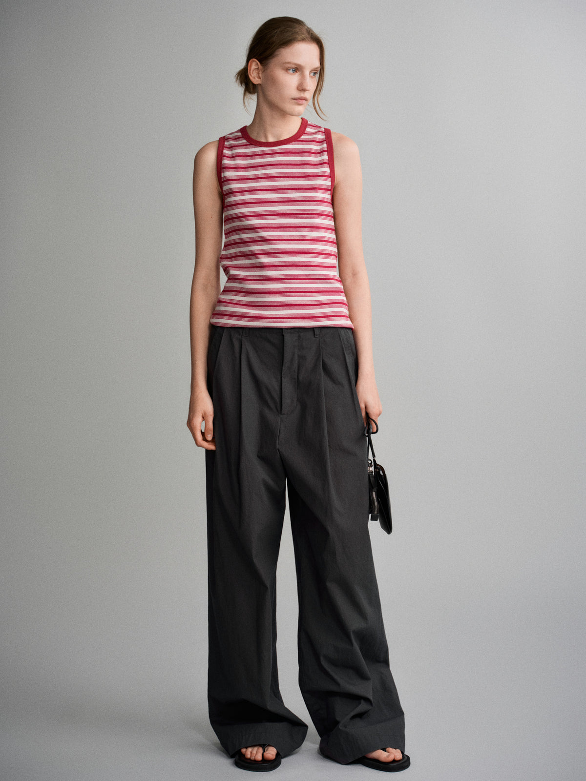 Vintage Cotton Two-Tuck Wide Pants_charcoal
