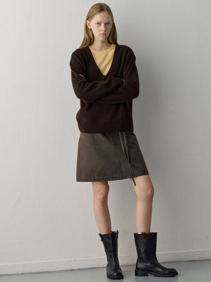 Cashmere Deep V-Neck Knit_dark brown