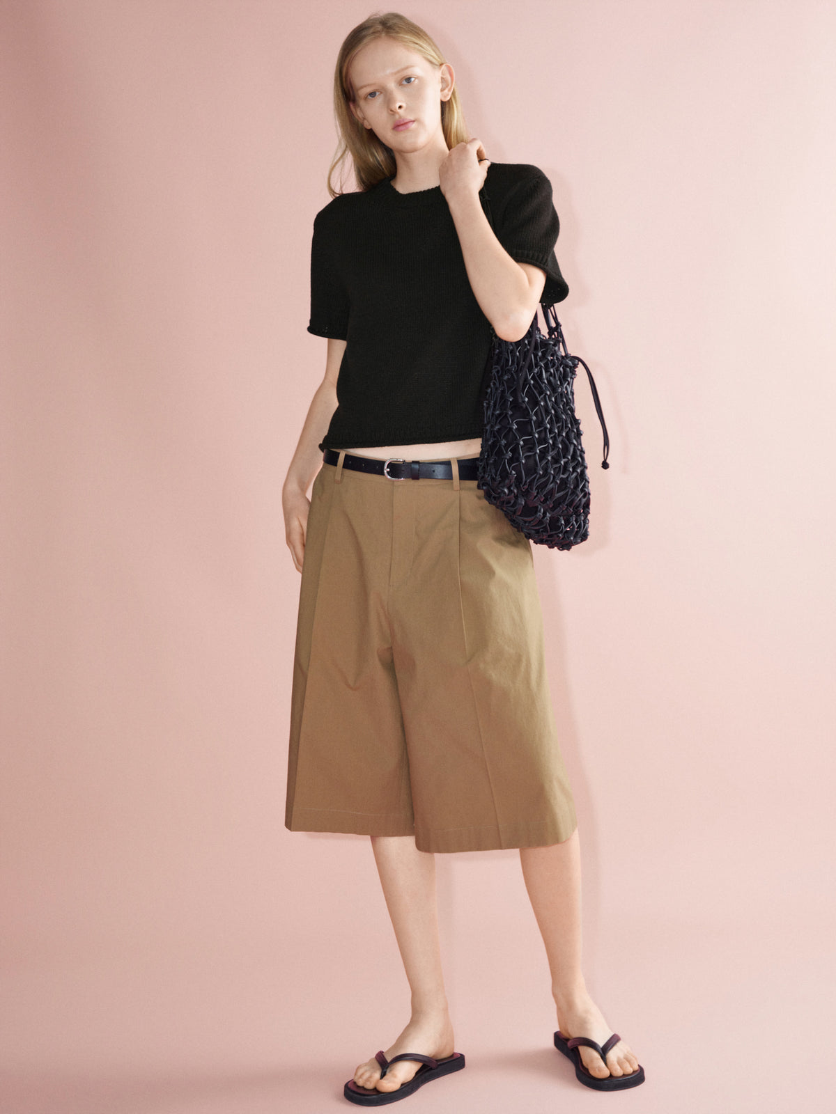 Vintage Cotton Wide Bermuda Pants_almond beige
