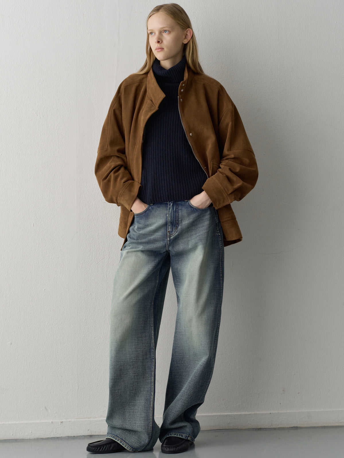 High-neck suede jacket_camel