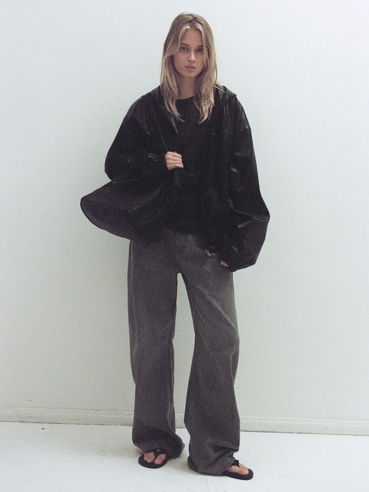Leather Zip-Up Hoodie_black